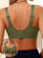 1pc Women'S Seamless Pinstripe Bra Without Underwire, Adjustable Wide Straps, Back with 4 Rows of Buttons, Comfortable Support Without Underwire, Gathering And Lifting Daily Lingerie, Soft And Breathable Removable Cups, Shaping Tight Fit Innerwear - Green