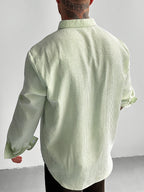 Men's Blue and White Striped Seersucker Shirt, Loose Fit Casual Long Sleeve Men's Shirt, Lightweight and Breathable, Outdoor Beach Vacation Men's Top, Suitable for Vacations, Parties, and Daily Office Wear. Men's Gift. Shirt - Olive