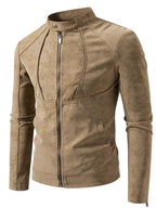 Men's Biker Jacket-Slim Fit Vintage Biker Jacket for Formal and Casual Wear - Khaki