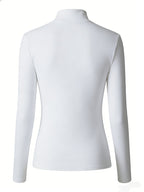 Women's High Neck Slim Fit T-Shirt - Thermal Base Layer Top with Heartbeat Line & Heart Print, Stretch Suitable for Winter Warmth, Machine Washable Layering Shirt, Cold-Resistant High Neck Blouse Style for Daily Wear (No Transparency) - White