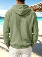 Men'S Spring Autumn New Thin Solid Linen Lightweight Hooded Sweatshirt Casual Commute Outing Fitness Party Street Fashion Athletic Casual Large Pocket Long Sleeve Hooded Top - Olive Green