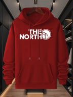 THE NORTH Outdoor Brand Logo Graphic Large Front Print Men's Fashion Hooded Sweatshirt Autumn/Winter Long Sleeve Hooded Pullover Jacket Outdoor Functional Casual Style Daily Wear Outdoor Enthusiast Gift Father's Day & Halloween Gift & Christmas Gift - Red