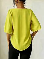 Women's Versatile Solid Color Shirt for Daily Commuting - Fluorescent Yellow