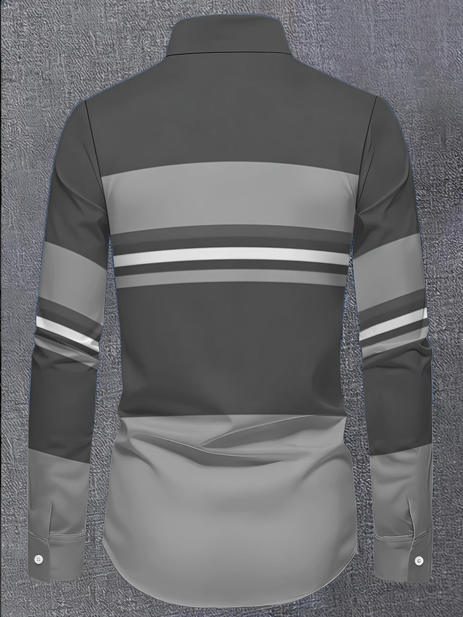Men'S Color-Block Striped Long Sleeve Shirt, Casual Patchwork Design Fashion Men'S Top - Mixed Color 1