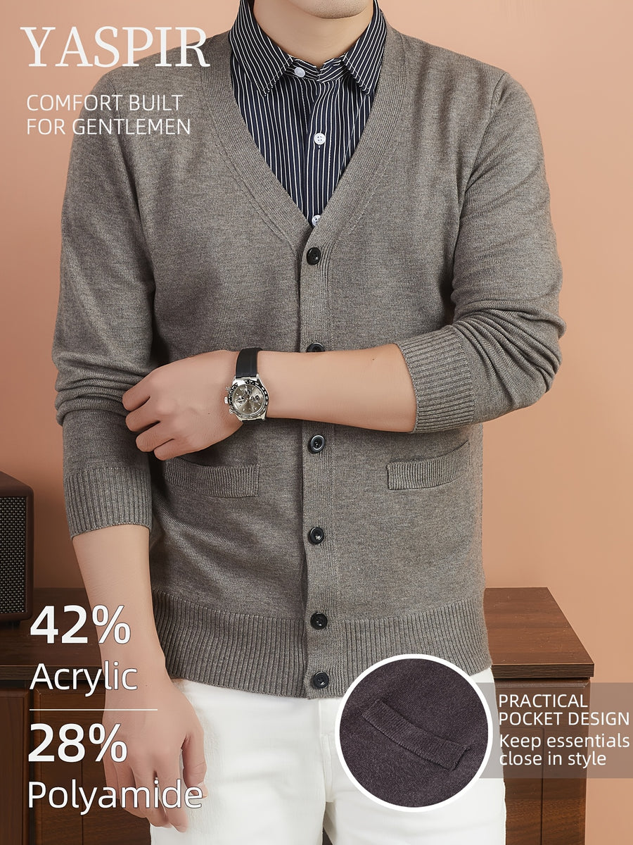Men'S Layered Polo Collar Cardigan Design, Lightweight Refined Knitwear in Timeless Old Money Style, Perfect for Casual, Outdoor & Everyday Wear - Camel