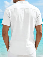 Men'S Fashion V-Neck Linen Breathable Comfortable Casual Short Sleeve Shirt - White