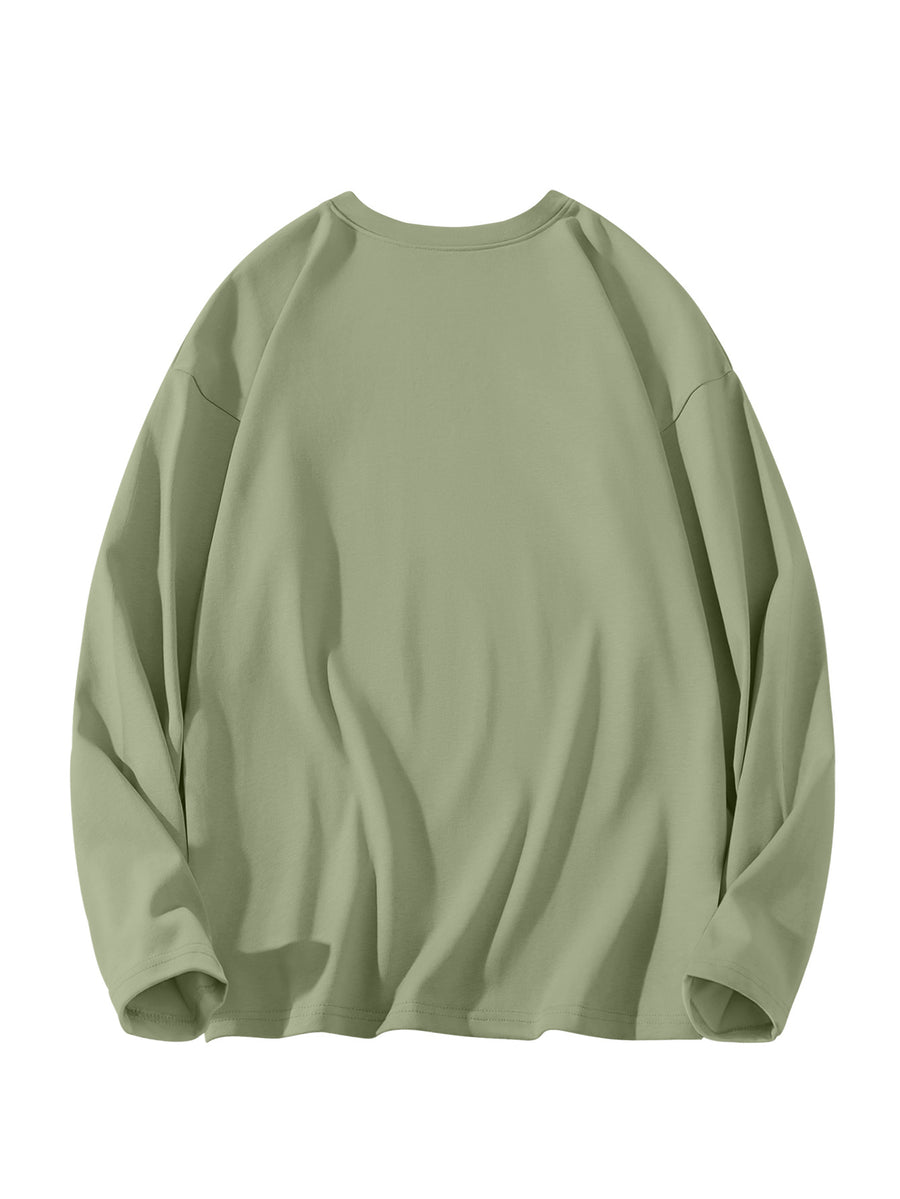 JEEP Men's Pure Long-Sleeve T-Shirt, 210g, Crew Neck, Solid Color, Wear-Resistant, Breathable, for Spring/Autumn Casual and Sports as a Base Layer Top - Palm Green