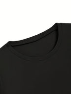 Women's Elegant Slim-Fit Solid Color Long Sleeve T-Shirt - Round Neck Blouse, Medium-Stretch Smooth Fabric, All-Season Versatile Top for Casual & Professional Wear, Machine Washable Shirt - Black