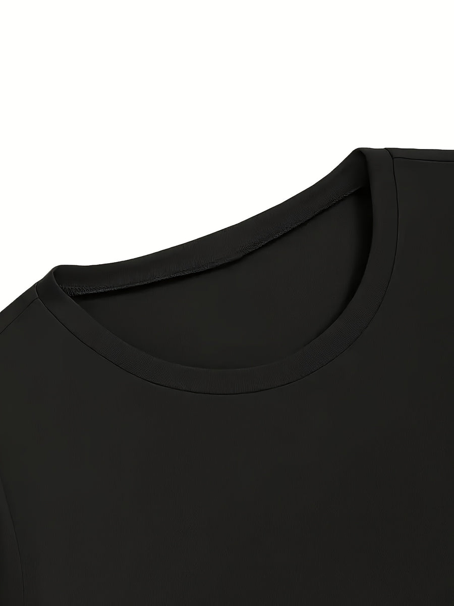 Women's Elegant Slim-Fit Solid Color Long Sleeve T-Shirt - Round Neck Blouse, Medium-Stretch Smooth Fabric, All-Season Versatile Top for Casual & Professional Wear, Machine Washable Shirt - Black