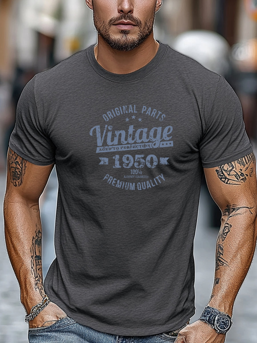 Men'S Original Parts Vintage Pattern Summer Casual Round Neck Short Sleeve T-Shirt - Dark Gray