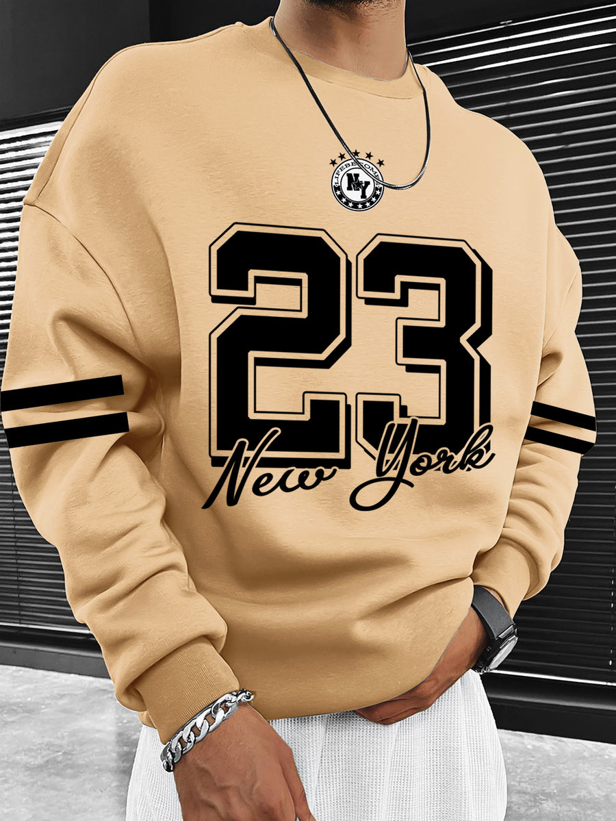 New York 23 American Sport Crewneck Sweatshirt" Vintage College Style Top! A Must-have for American Sport Vintage Enthusiasts, Perfect for Daily Commutes and Light Social Occasions - Khaki