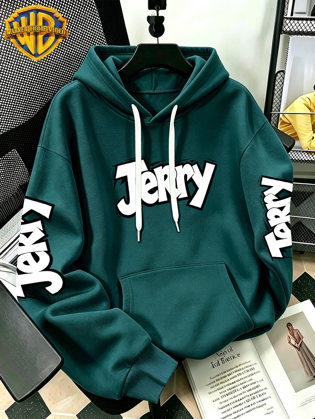 Authorized by Warner Bros., 2026 New Fun Cartoon Print, Men'S Hoodie, Hooded Sweatshirt, Kangaroo Pocket And Drawstring Hat, Suitable for Daily And Outdoor Sports Wear, Autumn And Winter Warm Jacket, Fashionable Jacket - Green