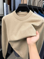 [Wading Whale OBM] 1pc Spring/Autumn New Men'S Knit Pullover Sweater, Old Money Style Solid Color Striped Round Neck Long Sleeve Knit Pullover for Men, Business Casual Fashion Striped Sweater, Suitable for Spring, Autumn - Khaki