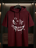 Men's Hooded Short-Sleeve Dark Graffiti Joker Print, a Summer Essential for Men. Features a Comfortable Patterned Print, Suitable for Multiple Occasions, and Is the Top Choice for Fitness and Outdoor Sports Enthusiasts - Burgundy