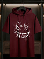 Men's Hooded Short-Sleeve Dark Graffiti Joker Print, a Summer Essential for Men. Features a Comfortable Patterned Print, Suitable for Multiple Occasions, and Is the Top Choice for Fitness and Outdoor Sports Enthusiasts - Burgundy