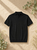 New Fashion Men'S Polo Collar Casual Outing Commute Top Fabric Stretch Ribbed, Spring, Trendy, Outdoor, Breathable - Black
