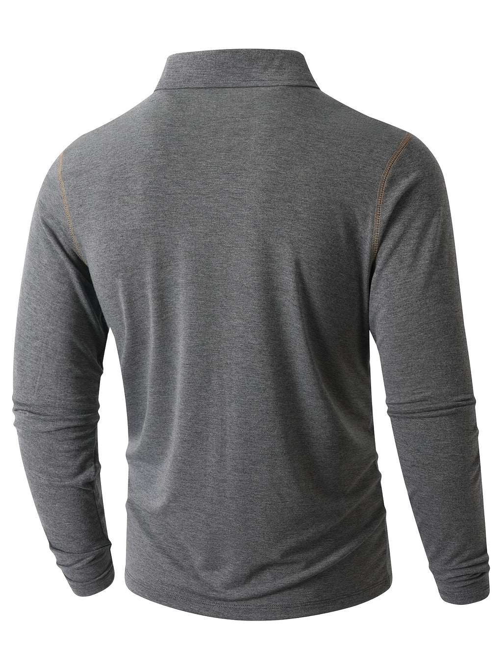 KJ-P029 Men's Long Sleeve Henley Shirt with Contrast Color Placket and Pocket Design, Stretchy, Comfortable, and Casual Polo for Daily Commuting Wear - Dark Gray