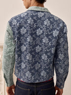 Men'S Shirt Contrast Color Patchwork Jacquard Fabric Trendy Fashion Casual Street New Short Length Spring Autumn Men'S Casual Shirt - Sea Blue