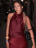 Summer Fashion Casual Hot Street Style Sexy Backless Halter Neck Vintage Women's Top - Burgundy