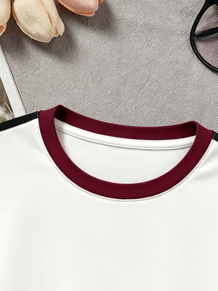 1pc New European American Women'S Contrast Trim Design Short Multicolor T-Shirt Slim Short Sleeve - Cartoon Fun Retro Individual Niche Y2K Dark Gothic Style Easy Creative Heart Spider Web Pattern Print Design Fashion Sweet Cool Trendy Street Hot Sty - White
