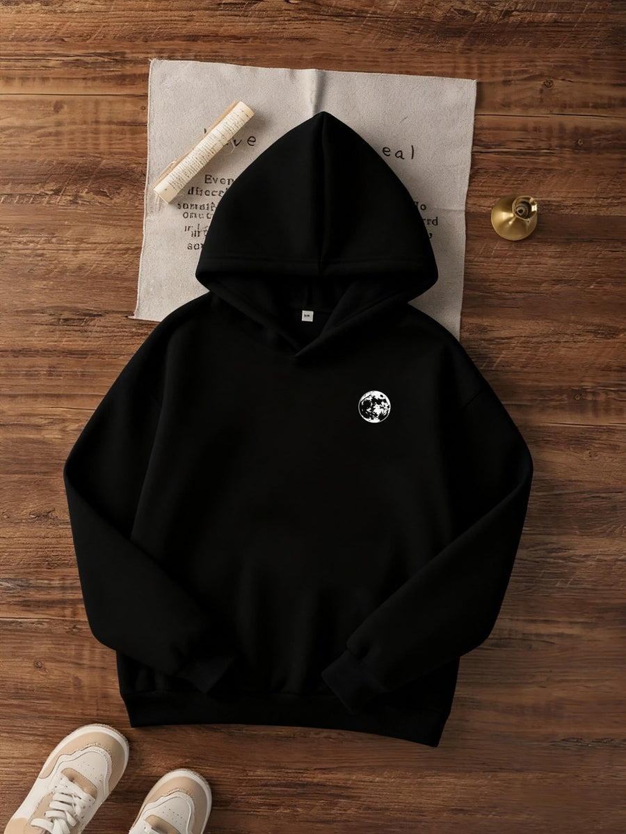 Women'S Casual Hooded Sweatshirt | Fashionable Moon and Stars Print, Comfortable, Machine Washable, Perfect for Autumn/Winter - Black