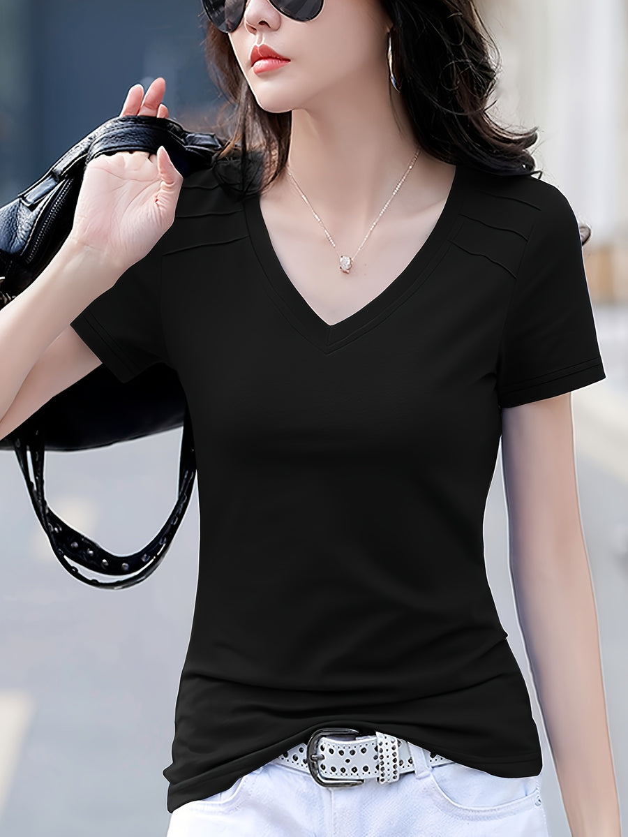 Women's Solid Color T-Shirt Suitable for - Wear - Soft Non- Blouse-Compatible Middle Eastern Style Top, Medium Stretch Opaque Base Layer for Casual & Professional Outfits, Hand Washable Minimalist Wardrobe Essential - Black