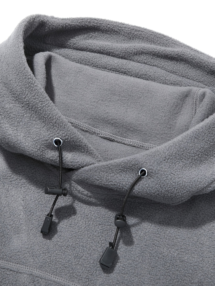 Men Outdoor Tactical Style Fleece Hoodie, Thick Warm Multi-Zipper Pockets Loose Sweatshirt for Autumn Winter Commute Hiking - Grey