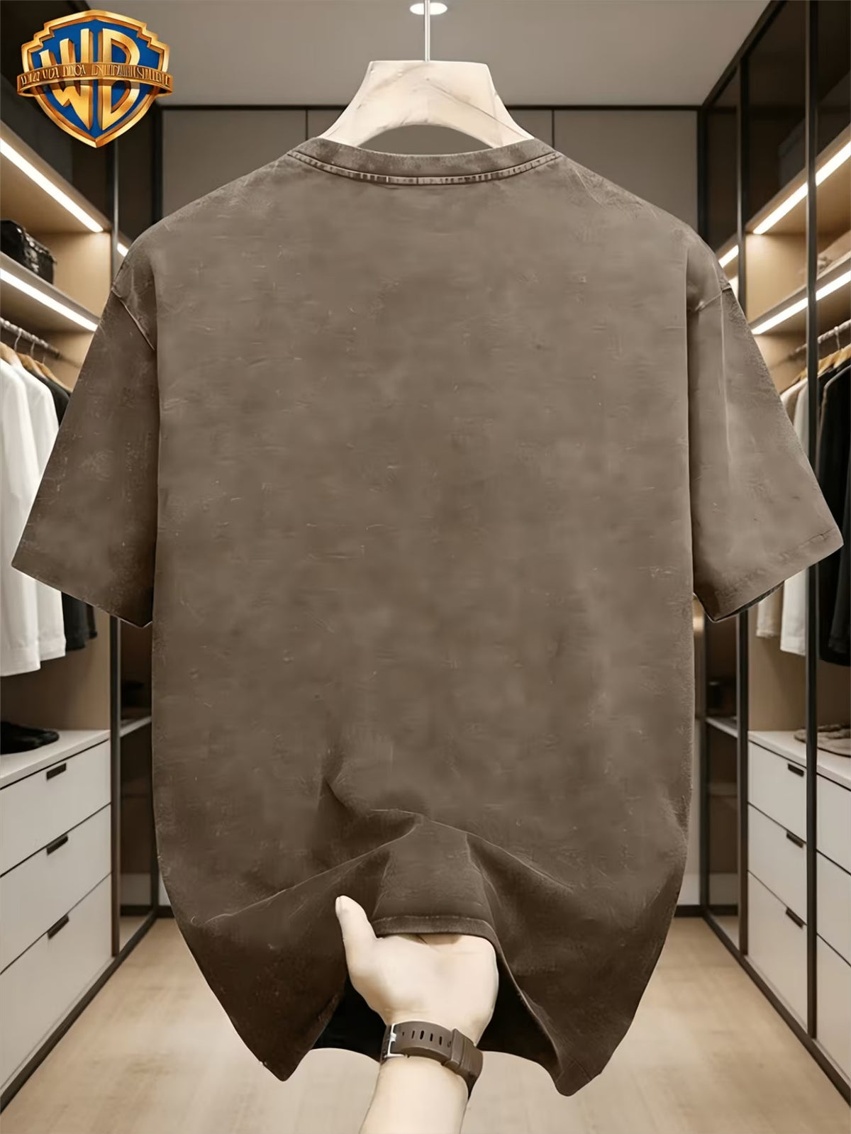 Superman Logo Hand Drawn Sketch Print T-Shirt for Men with A Niche Design Sense, Superhero Anime Peripheral Top - Coffee Brown