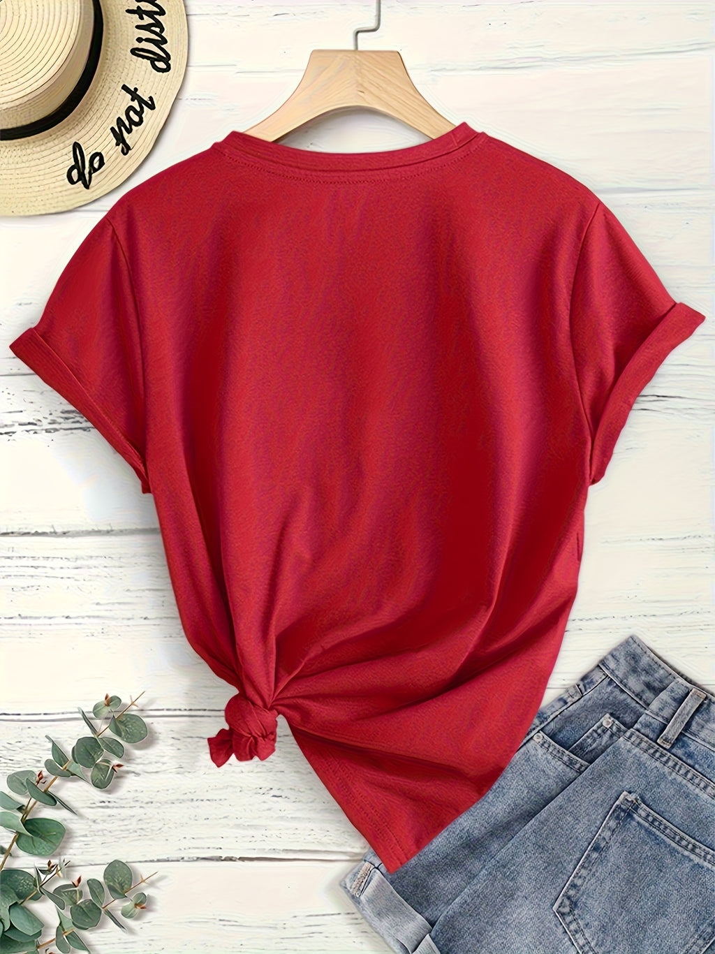Women'S Elegant Short Sleeve, Cui Di Good Morning Morning Coffee Style Print, Soft Stretch Round Neck Casual Retro Style Top, Warner Bros. Licensed, Suitable for Spring Summer Autumn Daily And Vacation Wear, S-XXL Size - Red