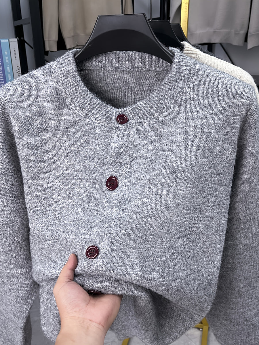 Men'S New Solid Color Button Knit Warm Easy Versatile Autumn Winter Sweater Jacket - Light Grey