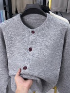 Men'S New Solid Color Button Knit Warm Easy Versatile Autumn Winter Sweater Jacket - Light Grey