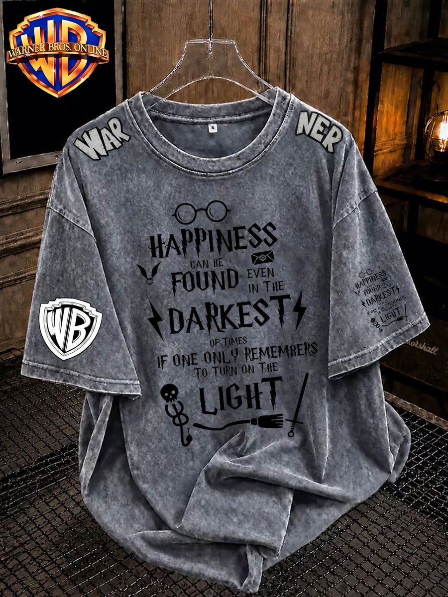Warner Bros 100% Cotton Men's Short-Sleeve T-Shirt, Themed Magic Element Print, Fashionable Loose-Fit Breathable Short-Sleeve Tee, Men's Summer Streetwear Distressed Short-Sleeve Vintage Trend, Suitable for Daily Wear, Men's Fashionable Print - Grey