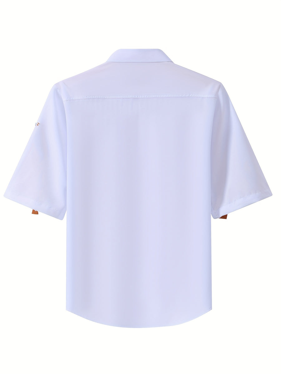 Men'S Stylish Casual Business Shirt with Contrasting Colors. Dark Placket. Contrast Patch Pocket C80025-25 - White