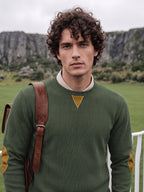 Men'S Corduroy Long-Sleeve Crew-Neck Pullover Leisure Work Outdoor Daily Wear Faux Collar Elbow Patches Design Loose Regular Fit Suitable for Spring, Autumn, And Winter Four Seasons Solid Color Minimalist Tone - Olive Green Color