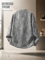 Men'S Vintage Distressed V-Neck Cardigan, Relaxed Retro Texture, Single-Button Closure for Easy Dressing, Double-Lined Pockets for Utility And Style, Perfect for Spring/Autumn Layering, Suitable for Commute, Casual Business, And Weekend Wear - Picture Color 2