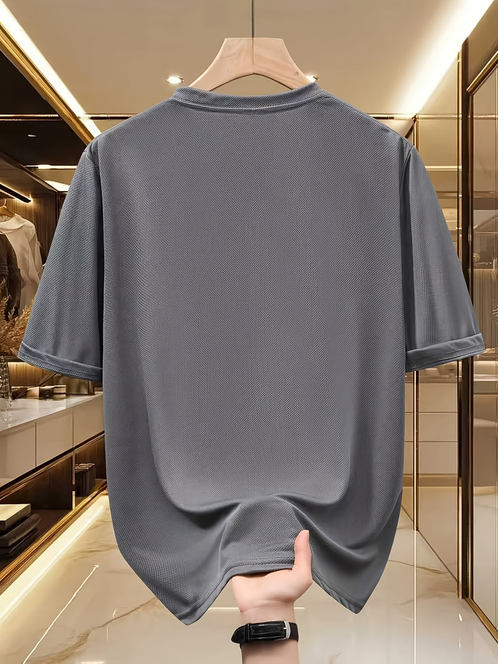 Handwritten Style Letter A Print T-Shirt, Minimalist Line Short Sleeve - Grey