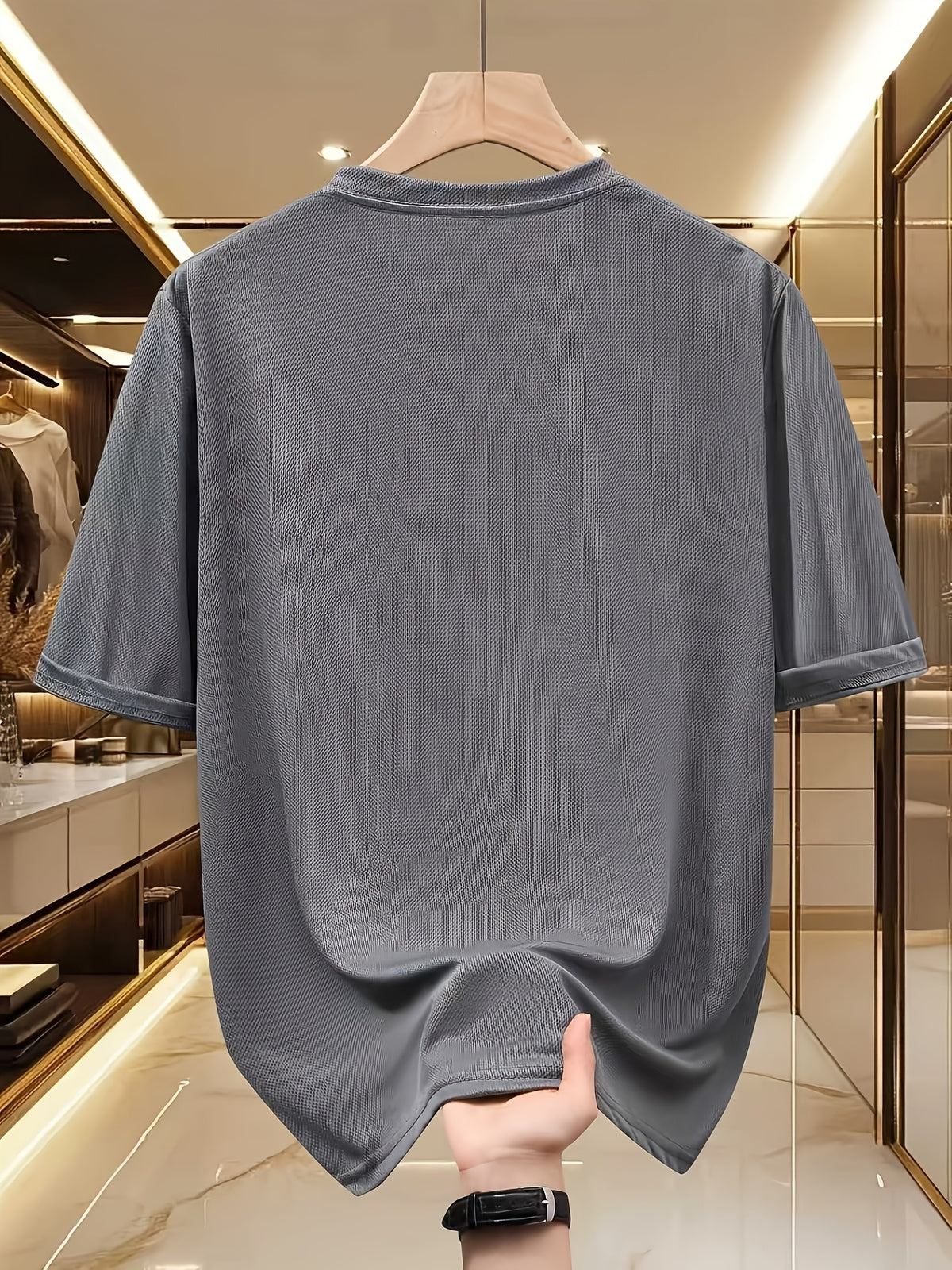 Handwritten Style Letter A Print T-Shirt, Minimalist Line Short Sleeve - Grey