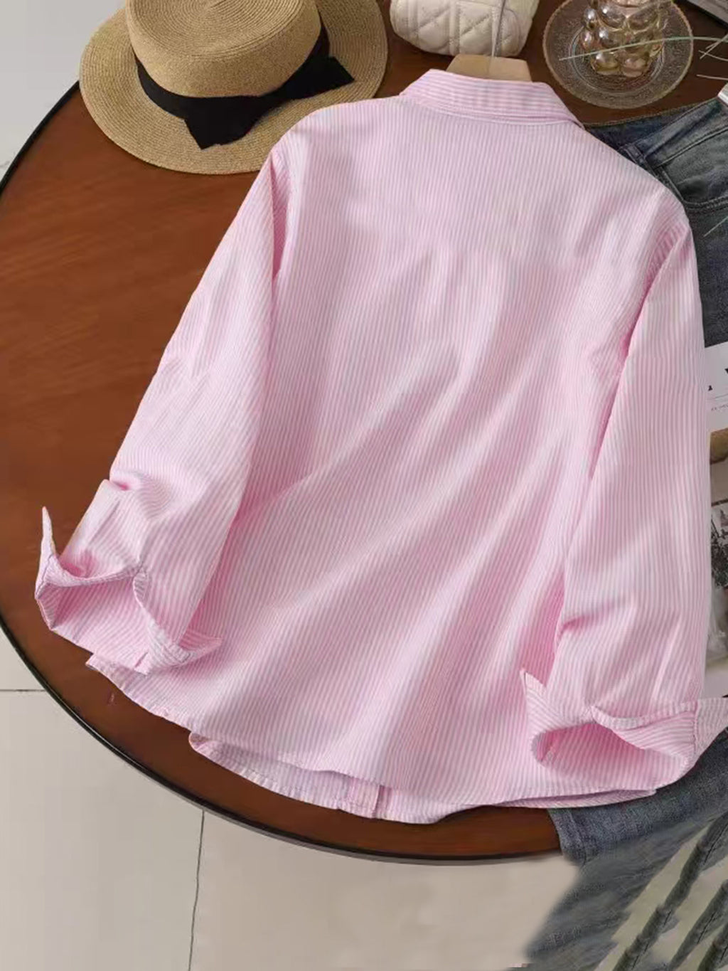 Trendy Men's Fashion Spring/Autumn New Arrival Simple Check Embroidered Print Long Sleeve Thin Stripe Casual Relaxed Outerwear Shirt - Pink