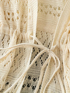 Women's Solid Color Beach Vacation Romantic Crochet Mesh Drawstring Tie Bow Cardigan Western Clothing - High-End - Apricot