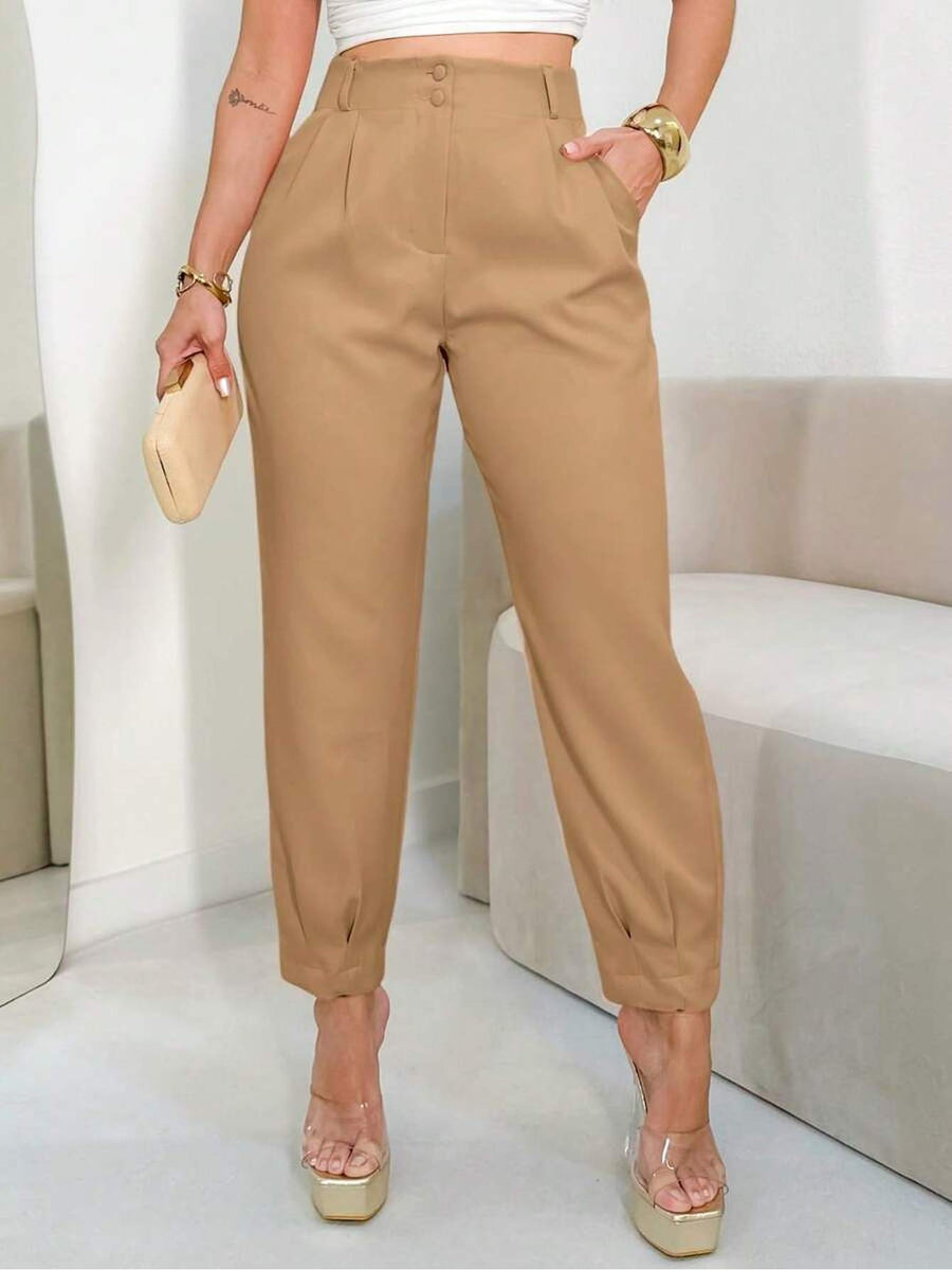 Women'S Slim-Fit Pants, Solid-Color Drawstring Trousers with Pleated Design at Hem, Suitable for Work, Going Out, Business, And Vacation, New Styles for Spring And Autumn - Khaki