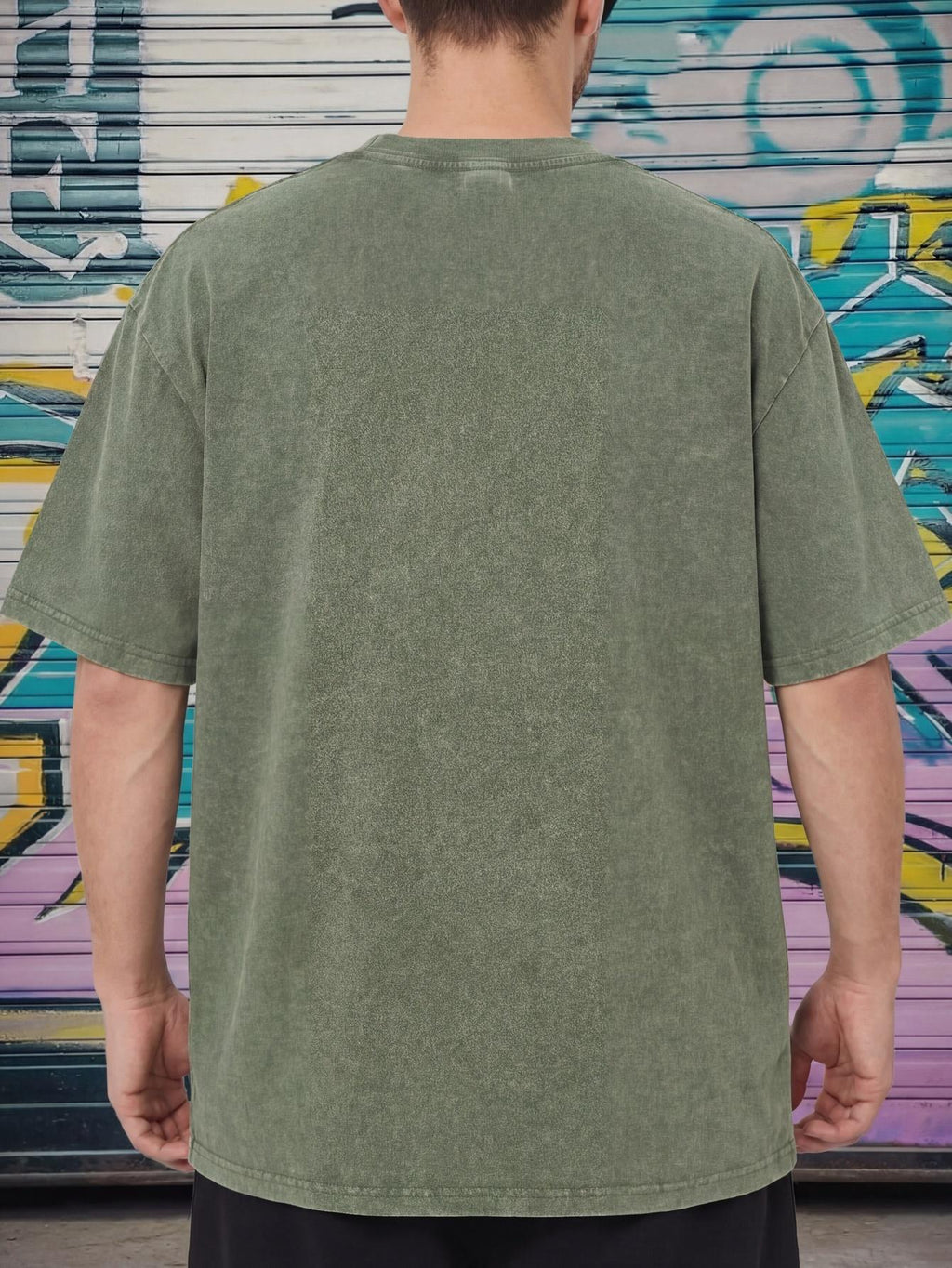 Relaxed Fit Distressed T-Shirt - Made from 100%, Heavyweight Vintage Washed Tee, Unisex Premium Quality Shirt - Olive Green