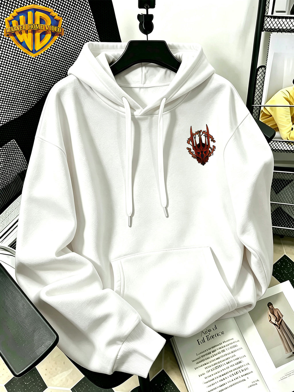 Authorized by Warner Bros., 2026 New Soren Helmet with Red Print, Men'S Hoodie, Hooded Sweatshirt, Kangaroo Pocket And Drawstring Hat, Suitable for Daily And Outdoor Sports Wear, Autumn And Winter Warm Jacket, Fashionable Jacket - White