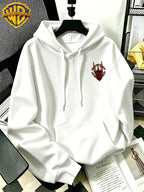 Authorized by Warner Bros., 2026 New Soren Helmet with Red Print, Men'S Hoodie, Hooded Sweatshirt, Kangaroo Pocket And Drawstring Hat, Suitable for Daily And Outdoor Sports Wear, Autumn And Winter Warm Jacket, Fashionable Jacket - White