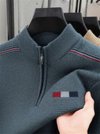 ZBZP Autumn Winter Knit 3D Solid Half-Zip Stand Collar Sweater, Basic Knit Pullover Top for Men, Fashionable Long Sleeve Sweater ZM - Dark Green