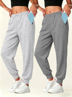 2pcs Set Autumn-Winter Women's Casual Pants with Pockets - Grey+Dark Grey