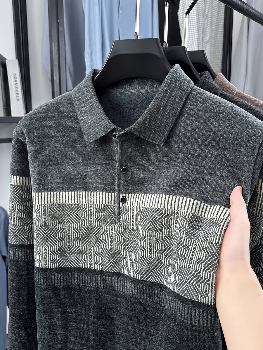 Men's Color-Block Knit Pullover, Casual Warm Autumn/Winter POLO Sweater - Dark Gray