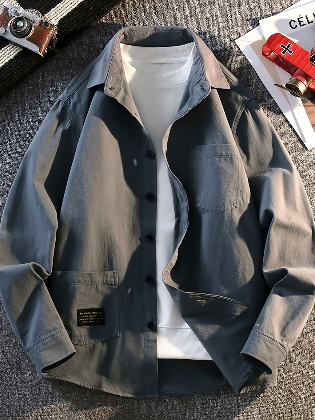Quality Selected Japanese Retro Plaid Long-Sleeved Shirt, Unisex Versatile Casual Loose Shirt - Grey