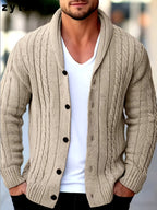 Men's Casual Sport Knit Cardigan, Fashion Knit Cardigan Jacket | Long Sleeve Thickened for Autumn and Winter, Warm, Featuring Cable Knit Craftsmanship, Casual Style Sweater with Button Closure, Regular Fit Long Sleeve Casual Style for Autumn and - Apricot