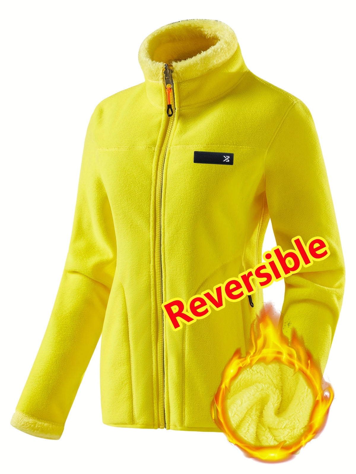 Women's Spring Casual Jacket, Thickened Shaggy Warm Printed Reversible Coral Sweatshirt, Double-Sided Outerwear - Yellow