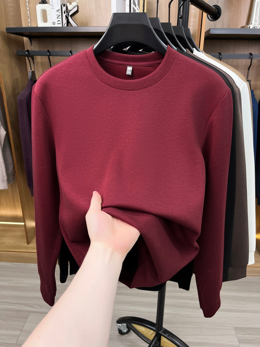 Spring And Autumn High Quality Round Neck Long Sleeve Base Layer Versatile Casual Solid Color Men'S Sweater, Home Casual Inner Wear Skin-Friendly Warm Multi-Color Available Men'S Top, Durable Comfortable Pullover LS3351 - Burgundy